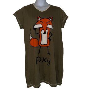 Lazy One Foxy Night Shirt Gown Womens L XL Pajamas Fox Green Knit PJs Zion